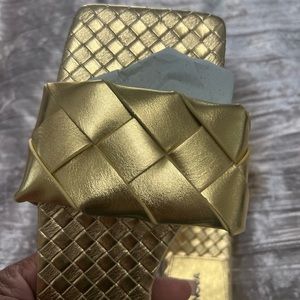 Brand New Gold Fashion Nova slides sz 8